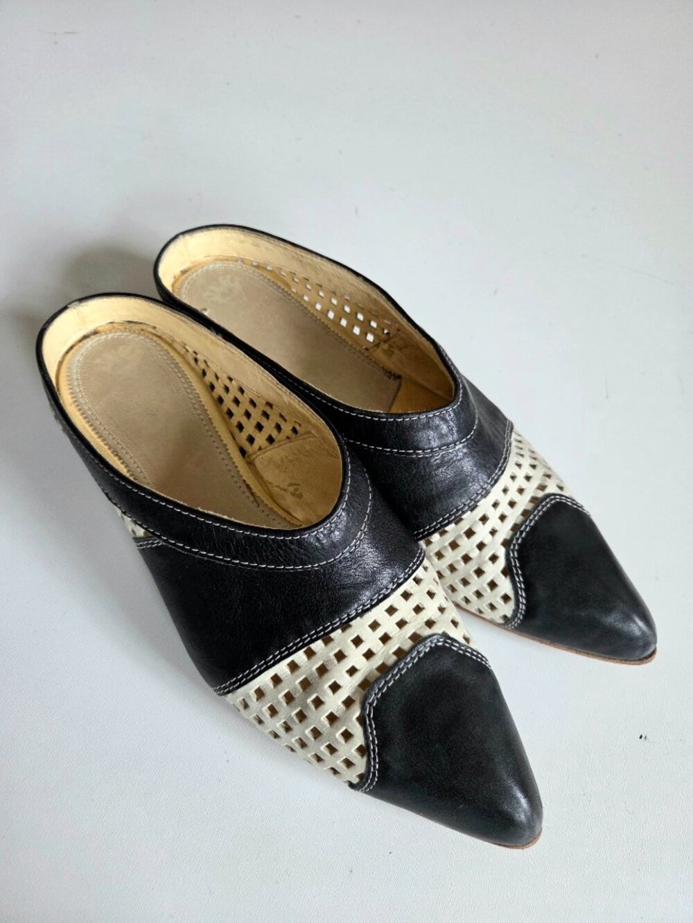 Prophecy Our Secret Black White Perforated Slip On Mules Genuine Leather Size 40 - Picture 11 of 11